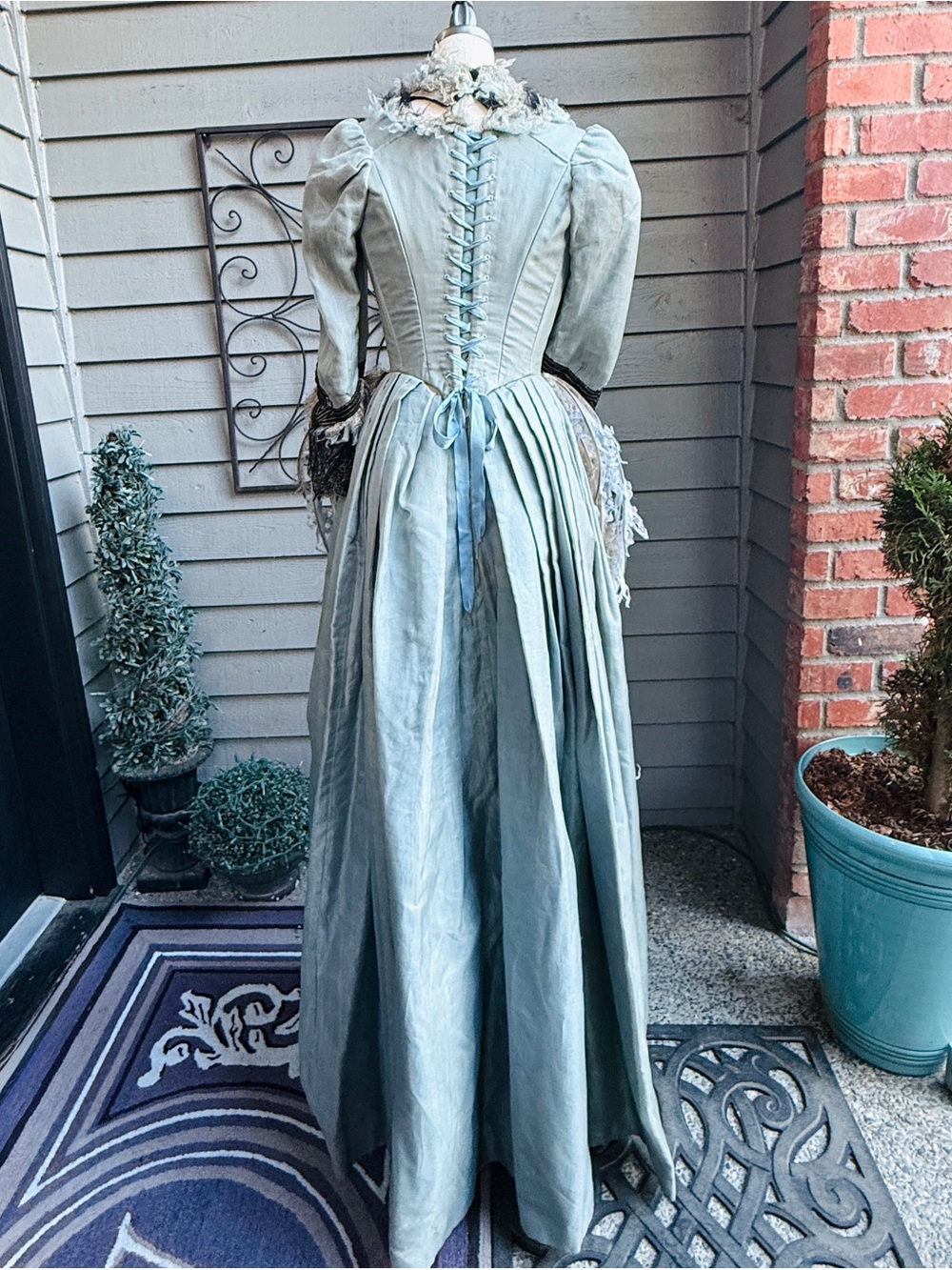 OOAK Victorian-Inspired Distressed Evening Gown in Blue, Silver, Black & Grey - Picture 6 of 7